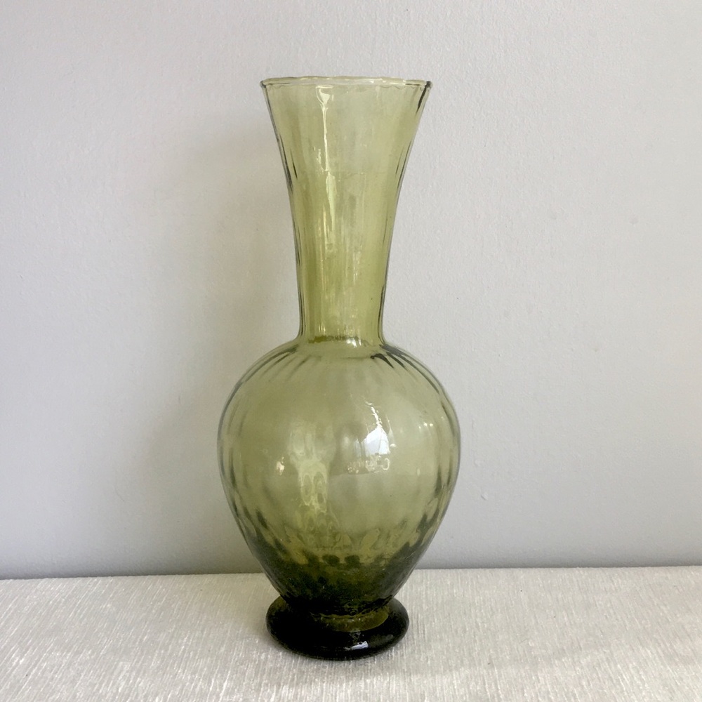 ANTIQUE handblown glass vase olive